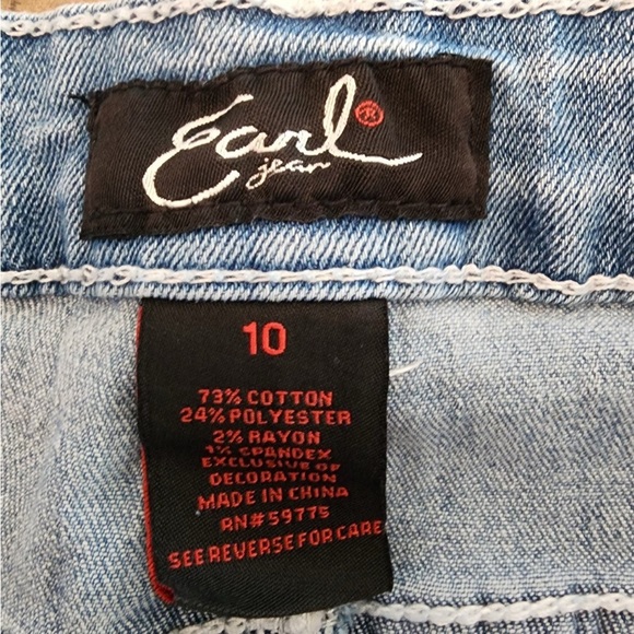 Earl Jeans Womens 10 Blue Bedazzled Capri Denim Cotton Blend flag Studded - Picture 8 of 8
